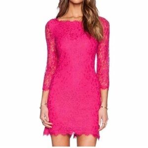 Diane Von Furstenberg Zarita Lace Back Zip Dress Fuschia Jewel Pink Size 0